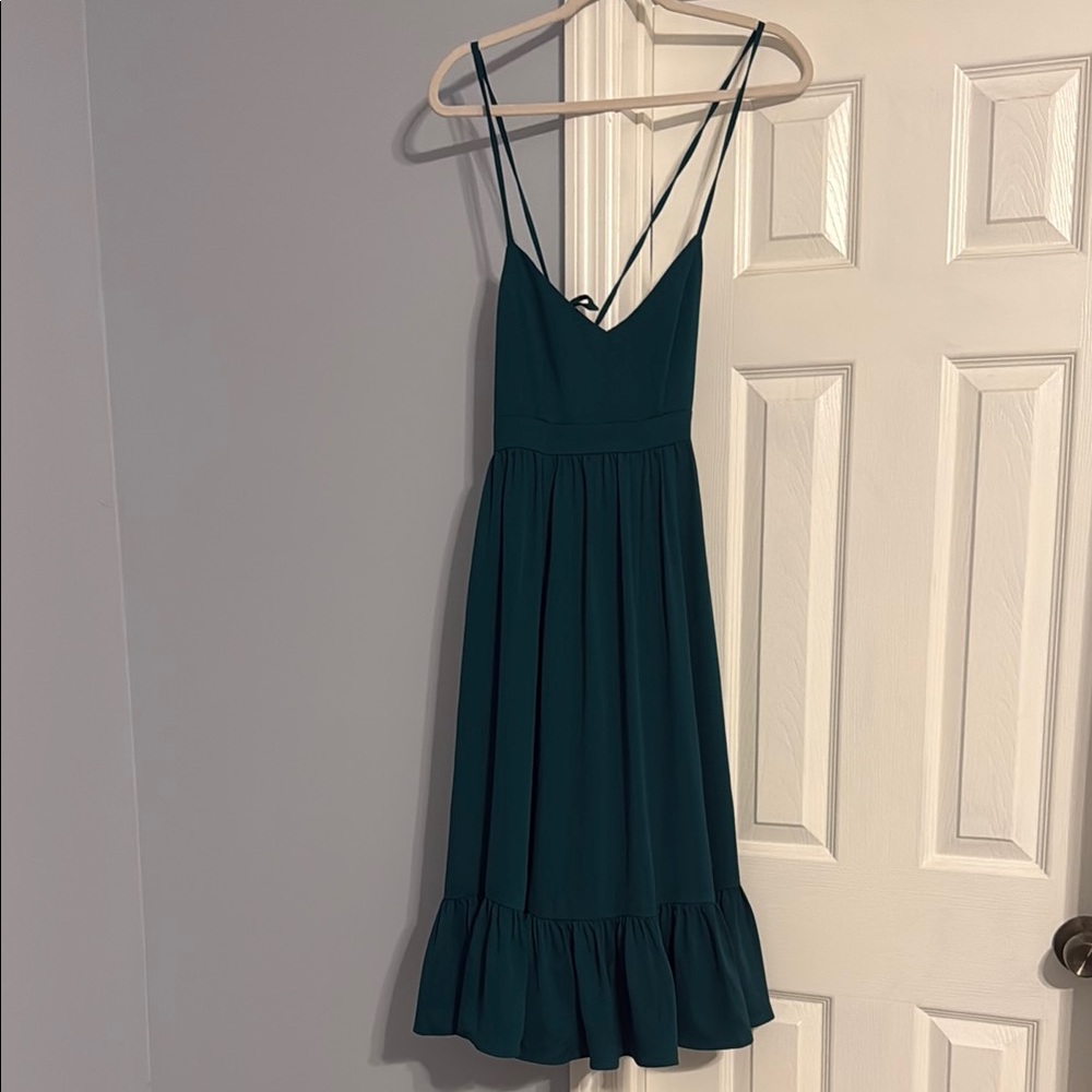 J. Crew Green Ruffled Tiered Midi Dress